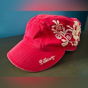 **BILLABONG** Y2K Red/White Floral Embroidered, Fitted Military-Style Hat